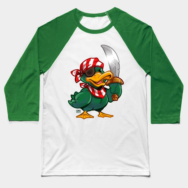 Pirate Duck Baseball T-Shirt by MrHinkleDraws